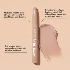 Detail view of Zephoco matte silky eyeshadow stick with creamy nude texture smear.