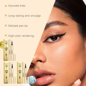 Detailed view of long-lasting Zephoco waterproof liquid eyeliner on model with product set