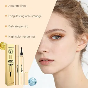 Detail view of zephoco light brown liquid eyeliner pen with professional model eye makeup