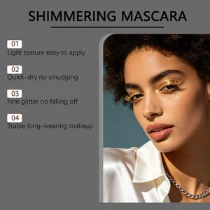 Close-up detail van de glinsterende gouden mascara met langdurig make-up effect