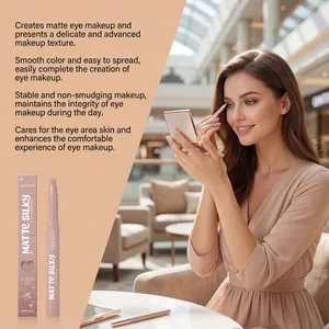Detailed shot of model applying the Zephoco matte silky eyeshadow stick in skin tone.