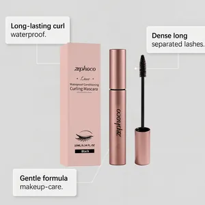 Detail showing the waterproof curling mascara tube and brush applicator in black color