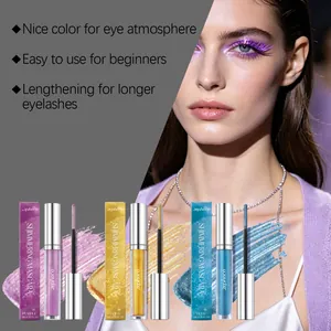 Close-up detail of zephoco shimmering mascara set with colorful eye makeup demonstration