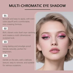 Detailed view of rose gold shimmering eyeshadow effect on model with pink eye makeup.