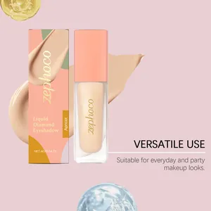 Detail view of zephoco liquid diamond eyeshadow in apricot with packaging and texture swatch