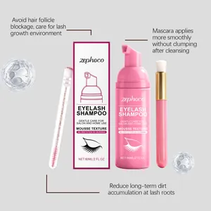 Zephoco eyelash shampoo kit including 60ml mousse cleanser, brush, and wand for lash care