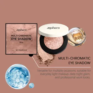 Detail view of Zephoco multi-chromatic shimmer eyeshadow in Skin tone with packaging