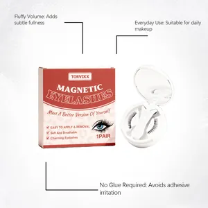 Detail showing TORVIKX magnetic eyelashes in compact and box with fluffy volume feature