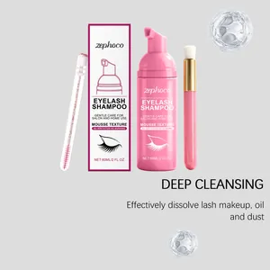 Zephoco eyelash shampoo set for deep cleansing with mousse texture and soft cleaning brush