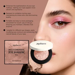 Macro view of Zephoco shimmering eye shadow in Skin shade and makeup application result