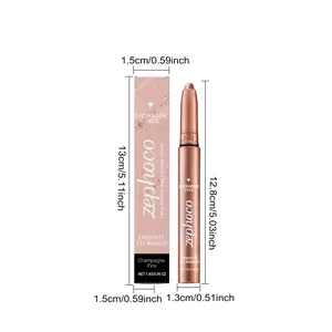 Champagner-rosa Schimmer-Lidschattenstift mit Produktabmessungen und Verpackungsschachtel