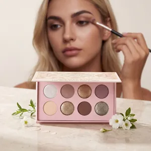 Detailed view of Zephoco 8-color eyeshadow palette with smooth shimmer finish