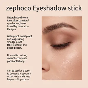 Close-up of matte nude brown eyeshadow applied on eye showing smudge-proof texture