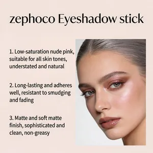 Detailed view of Zephoco nude pink eyeshadow stick with a silky soft matte finish on skin