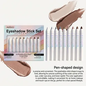 Zephoco 9-Farben Perlglanz-Lidschattenstift-Set für langanhaltendes Augen-Make-up