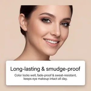Detail view of long-lasting and smudge-proof eye makeup on a smiling woman