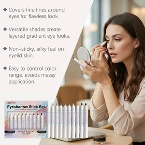 Detailansicht des zephoco Lidschattenstift-Sets mit Modell beim Schminken für tollen Look.