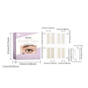 Detailed dimensions of EELHOE invisible eyelid tape set including tools and strips.
