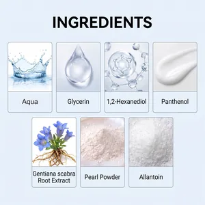 Lista de ingredientes del líquido hidratante para el cuidado de ojos con pantenol y perla