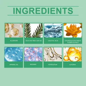 Detalle de ingredientes naturales para parches de piel incluyendo ácido salicílico y glicerina.
