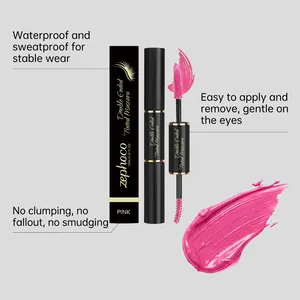 Detail view of Zephoco double-ended pink mascara showing brush and smooth formula texture.