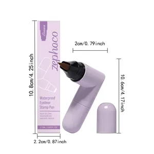 Professional brown waterproof eyeliner stamp pen with dimensions in purple gift box