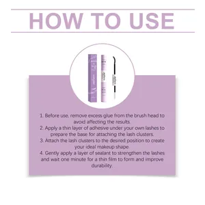 Detailed 4-step instructions for using zephoco bond and seal waterproof eyelash glue.