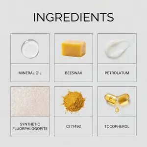Detailed ingredients of gold glitter mascara including mineral oil, beeswax and vitamin E