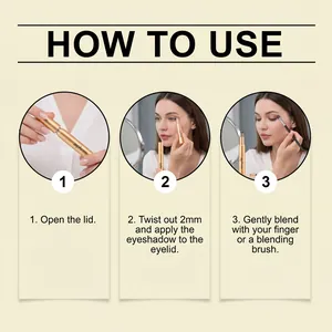 Three-step application guide for Zephoco earth-toned eyeshadow stick for silky finish