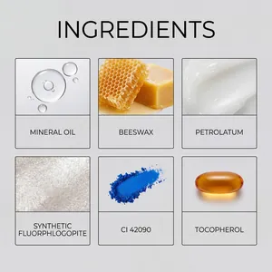 Makro-Details der Inhaltsstoffe von Mascara wie Bienenwachs, blauem Pigment und Mineralöl