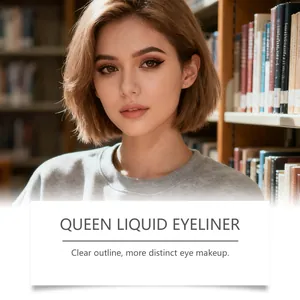 Detailed view of model wearing smooth black winged eyeliner from the Queen collection