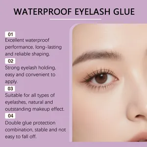 Close-up of model's eye showcasing long lashes and waterproof eyelash glue effects