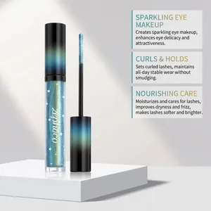 Detailansicht der Zephoco blauen Glitzer-Mascara mit funkelnder Textur und Bürste