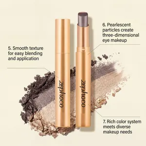 Close-up of Zephoco tri-color eyeshadow stick with pearlescent shimmer in earth tones.