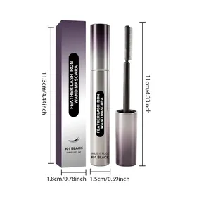 Detail view of black lengthening mascara with precise dimensions for tube and box.