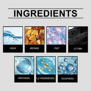 Key ingredients of waterproof curling mascara featuring beeswax, panthenol and vitamin E