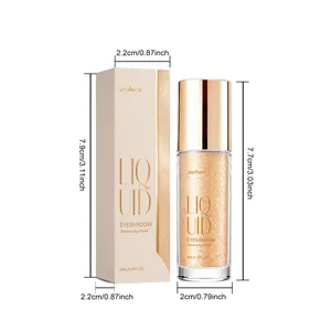 Detailed size guide for Zephoco champagne gold shimmer liquid eyeshadow and box