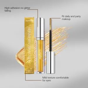 Detailweergave van de gouden Zephoco glinsterende mascara met verpakking en borsteltje
