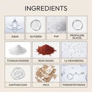 Detail view of high-quality ingredients like Mica and Glycerin for shimmer eyeshadow.
