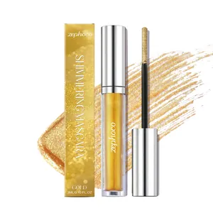 Gouden glinsterende mascara van Zephoco met applicator en verpakking op witte achtergrond