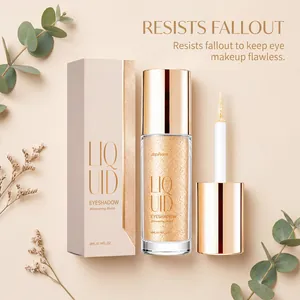 Detail view of zephoco shimmering gold liquid eyeshadow with elegant gift box and applicator