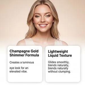 Detailed shimmer texture of champagne gold liquid eyeshadow shown on a female model