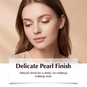 Close-up of champagne gold shimmer eyeshadow with delicate pearl finish on model.