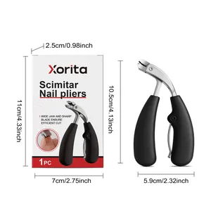 Makroansicht der XORITA Nagelschere mit präzisen Maßangaben in cm und Zoll