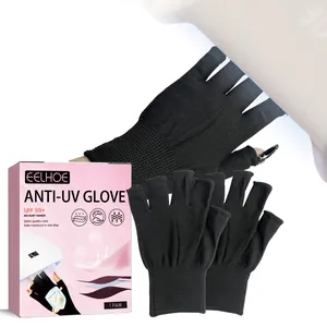 Professional black UV protection manicure gloves with UPF 99 plus rating for nail lamps