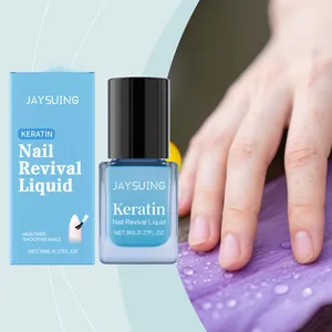 Detaillierte Nahaufnahme von JAYSUING Keratin Nail Revival Liquid Flasche und Karton