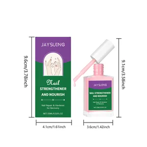Detail view of JAYSUING nail strengthener showing product dimensions and packaging