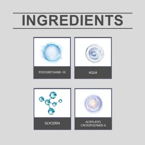 Lista profesional de ingredientes para pegamento de uñas sólido con detalles de Aqua