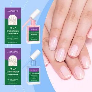 Close-up detail of Jaysuing nail strengthener and nourishing liquid with hand model view