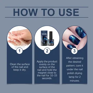 Step-by-step guide for applying EELHOE magnetic cat eye gel nail polish in blue-black